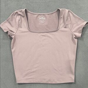 Hollister Dusty Pink Cropped Square Neck Tee Sz S